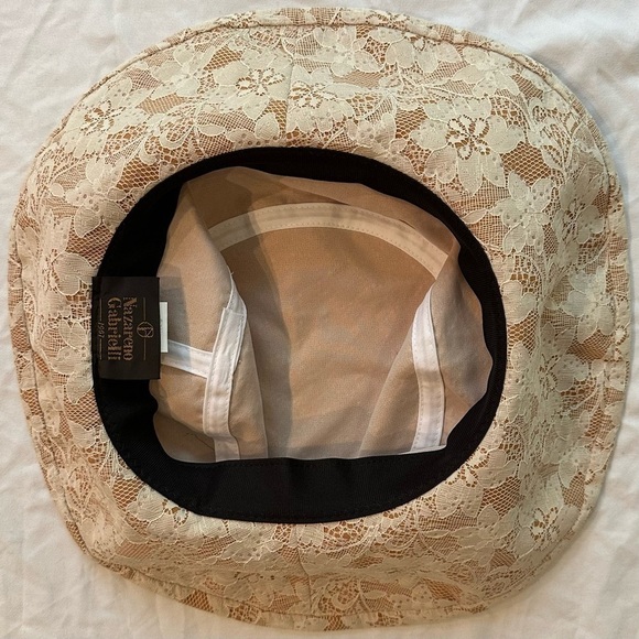 Nazareno Gabrielli Lace Wide Brim Bucket Hat Italy RARE OOAK nude tan beige main image 2